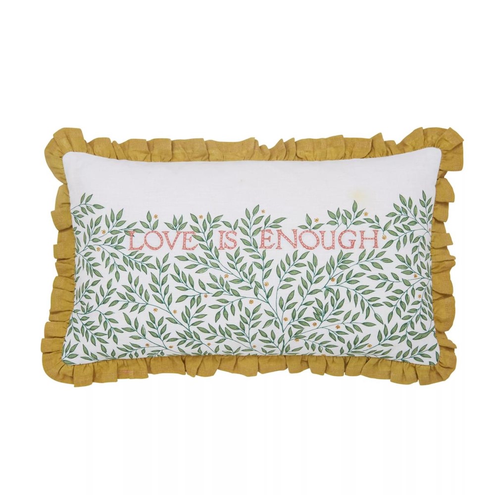 Love is Enough Cushion by Morris & Co in Evergreen Coral Pink